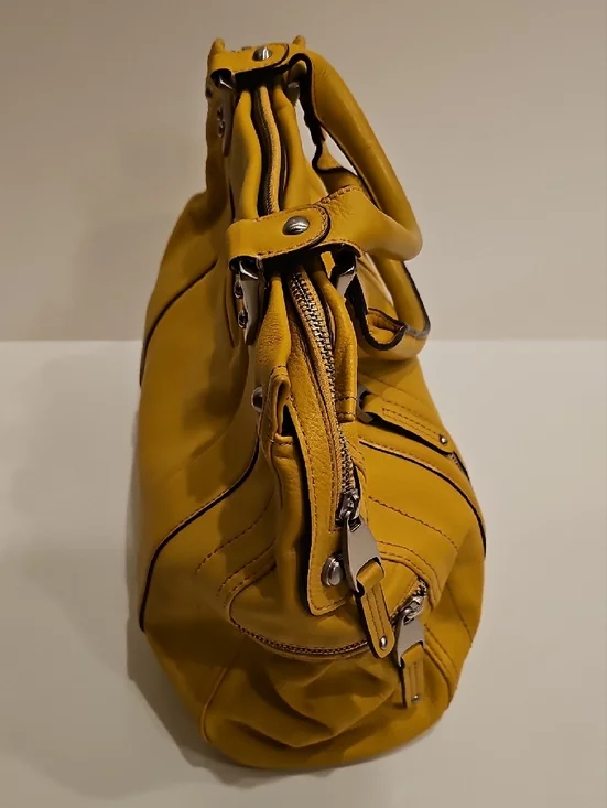 b. makowsky Yellow Leather Shoulder Satchel 15"x12"x4" - Picture 4 of 13